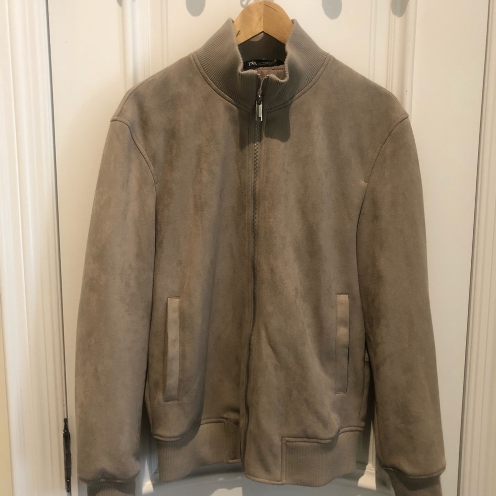Zara Men Faux Suede Zip-Front Bomber Jacket